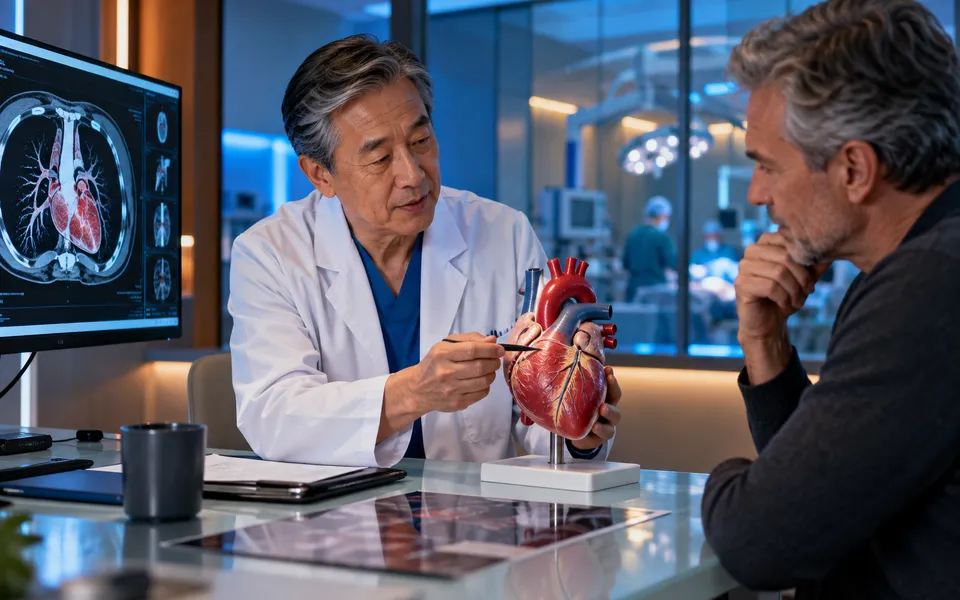 Cardiac Surgery specialist explaining imaging and treatment planning to an international patient