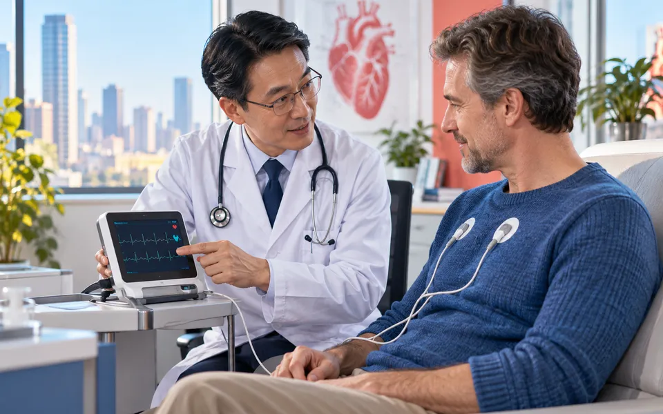 Cardiovascular Medicine specialist explaining imaging and treatment planning to an international patient
