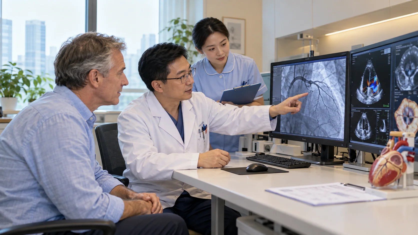 Cardiovascular Medicine specialist reviewing a care plan with an international patient