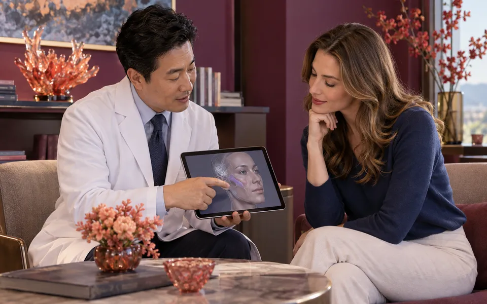 Plastic & Reconstructive Surgery specialist explaining imaging and treatment planning to an international patient